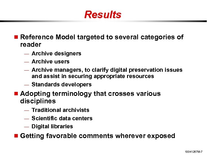 Results Reference Model targeted to several categories of reader — Archive designers — Archive