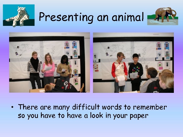 Presenting an animal • There are many difficult words to remember so you have