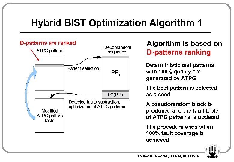 Hybrid BIST Optimization Algorithm 1 D-patterns are ranked Algorithm is based on D-patterns ranking