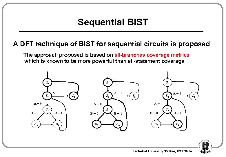 Sequential BIST A DFT technique of BIST for sequential circuits is proposed The approach