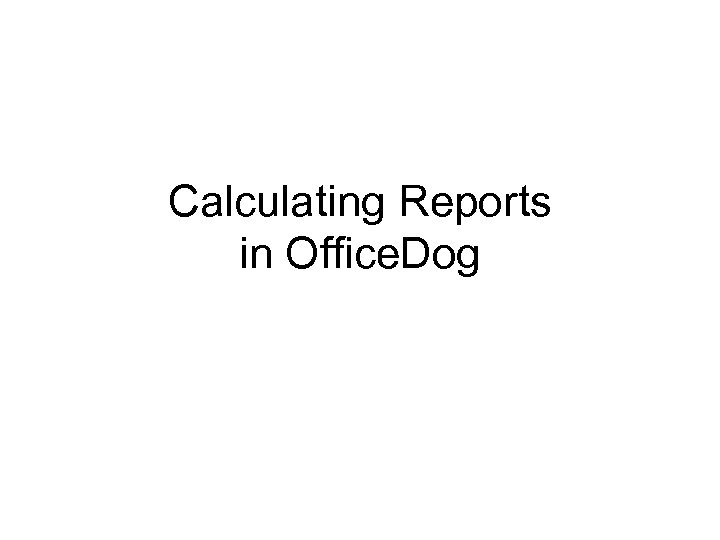 Calculating Reports in Office. Dog 