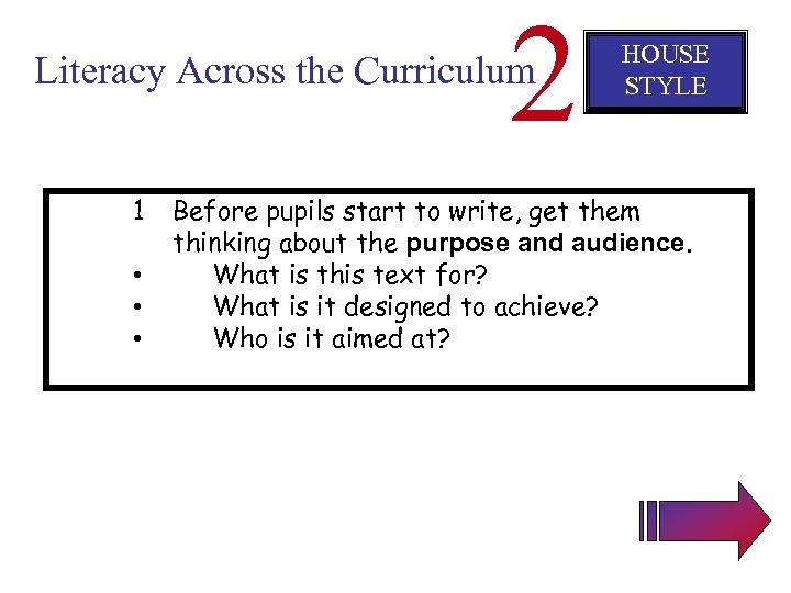 2 Literacy Across the Curriculum 1 • • • HOUSE STYLE Before pupils start