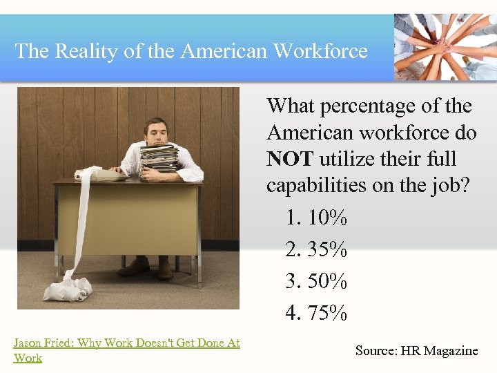 The Reality of the American Workforce What percentage of the American workforce do NOT