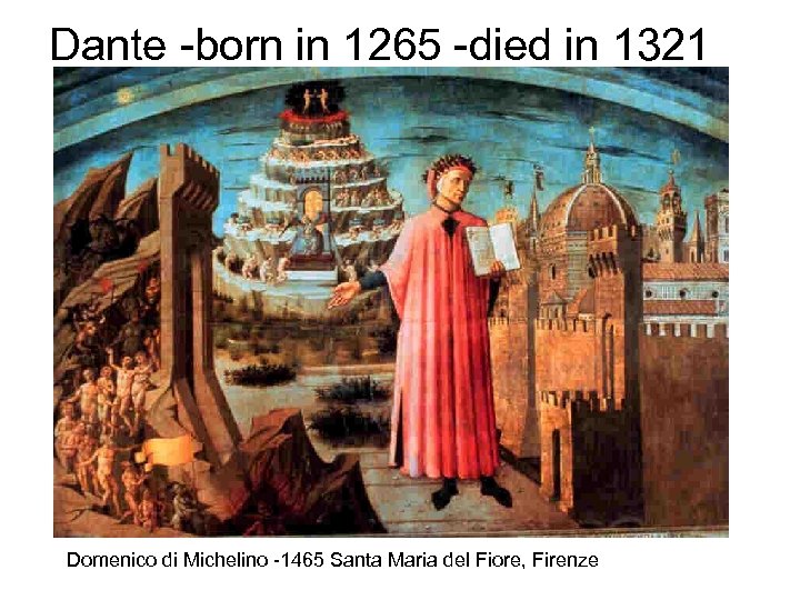 Dante -born in 1265 -died in 1321 Domenico di Michelino -1465 Santa Maria del
