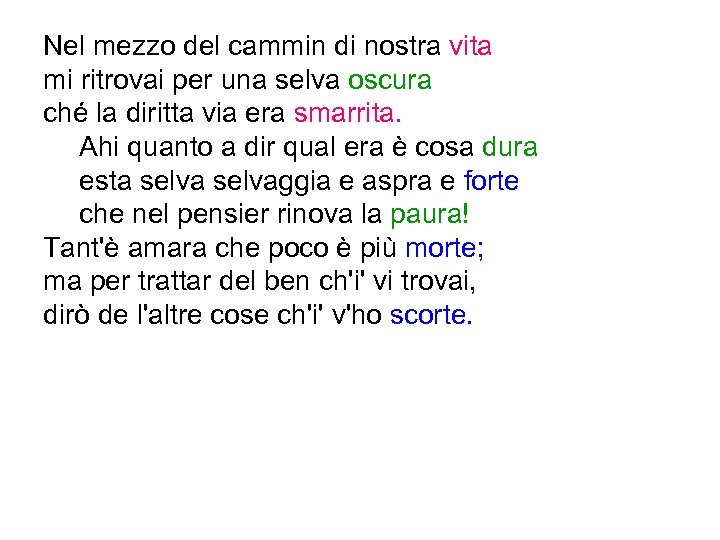 Nel mezzo del cammin di nostra vita mi ritrovai per una selva oscura ché
