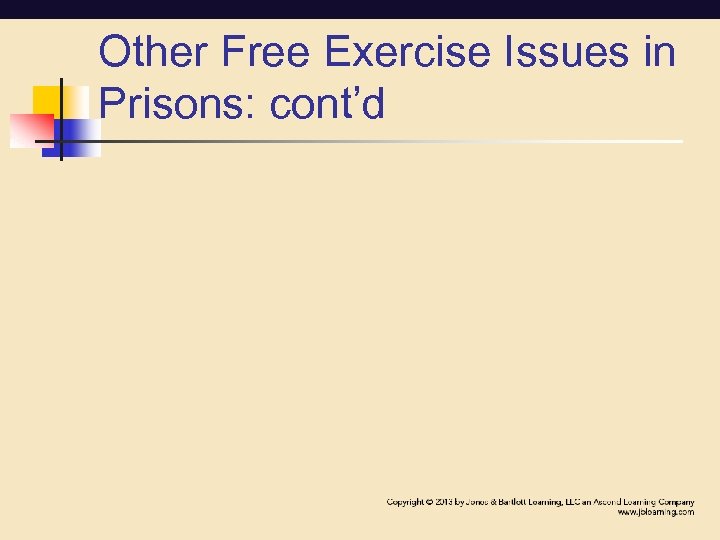 Other Free Exercise Issues in Prisons: cont’d 