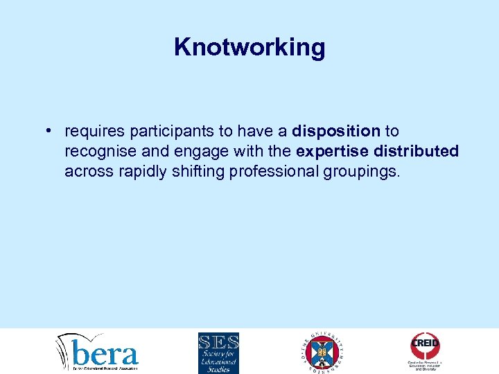Knotworking • requires participants to have a disposition to recognise and engage with the