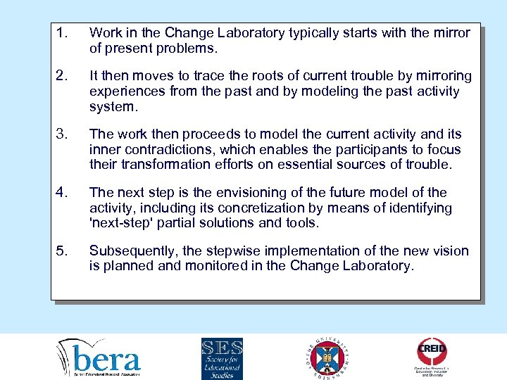1. Work in the Change Laboratory typically starts with the mirror of present problems.