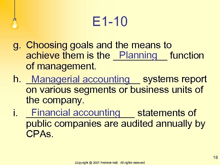 E 1 -10 g. Choosing goals and the means to Planning achieve them is