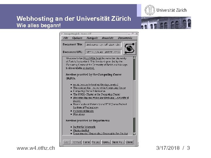 Webhosting an der Universität Zürich Wie alles begann! www. w 4. ethz. ch 3/17/2018