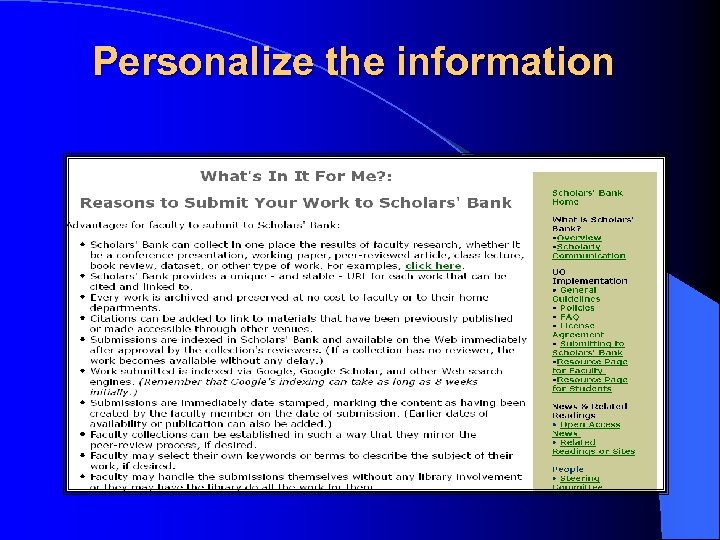 Personalize the information 
