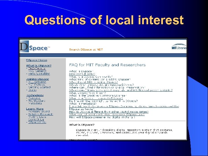 Questions of local interest 