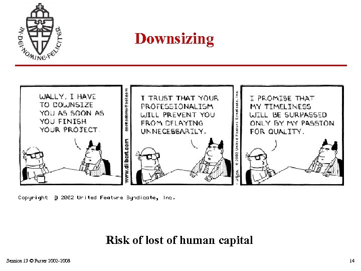 Downsizing Risk of lost of human capital Session 13 © Furrer 2002 -2008 14