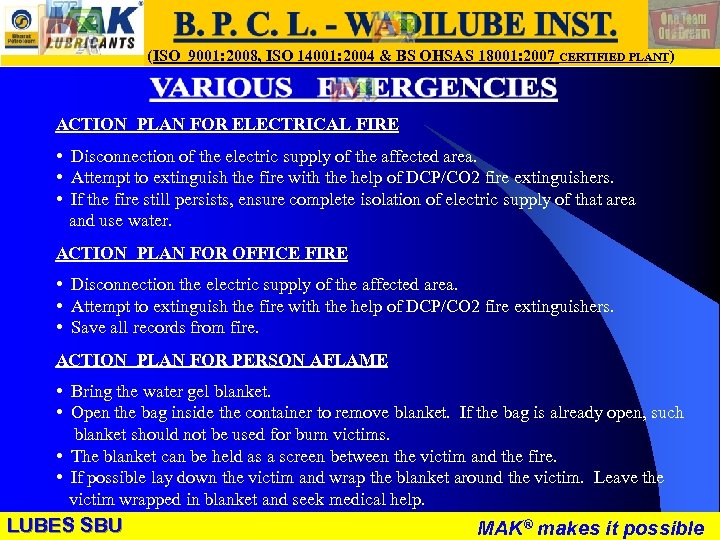 LUBES SBU - WR (ISO 9001: 2008, ISO 14001: 2004 & BS OHSAS 18001: