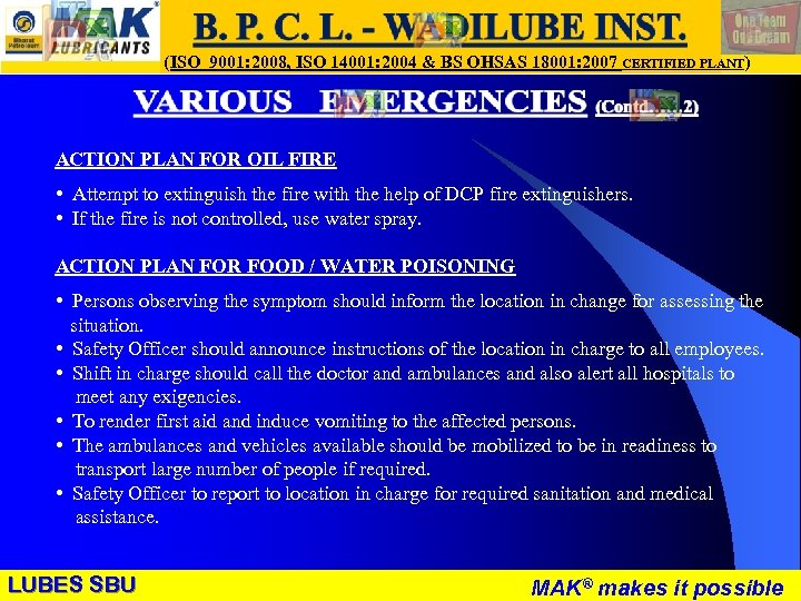 LUBES SBU - WR (ISO 9001: 2008, ISO 14001: 2004 & BS OHSAS 18001: