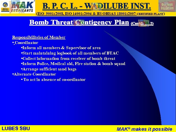 LUBES SBU - WR (ISO 9001: 2008, ISO 14001: 2004 & BS OHSAS 18001: