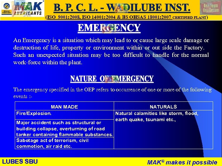 LUBES SBU - WR (ISO 9001: 2008, ISO 14001: 2004 & BS OHSAS 18001: