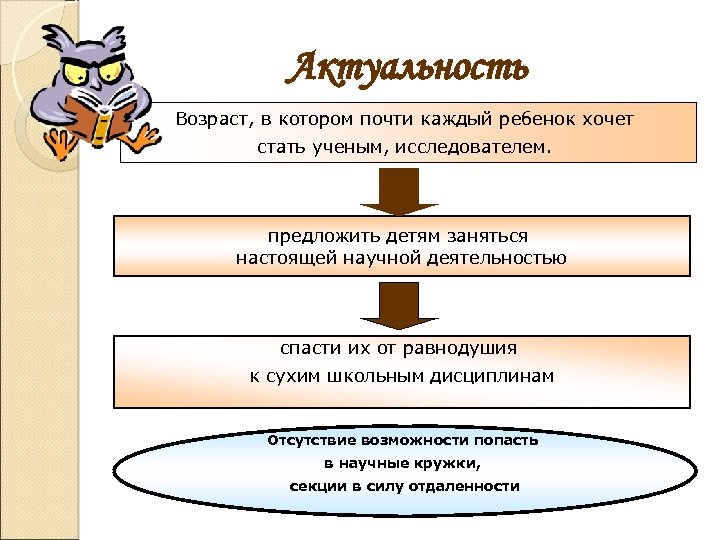 Актуальность Возраст, в котором почти каждый ребенок хочет стать ученым, исследователем. предложить детям заняться