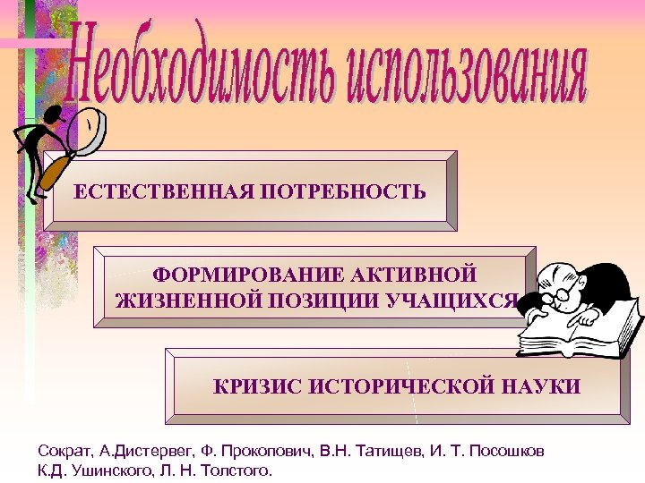 ЕСТЕСТВЕННАЯ ПОТРЕБНОСТЬ ФОРМИРОВАНИЕ АКТИВНОЙ ЖИЗНЕННОЙ ПОЗИЦИИ УЧАЩИХСЯ КРИЗИС ИСТОРИЧЕСКОЙ НАУКИ Сократ, А. Дистервег, Ф.