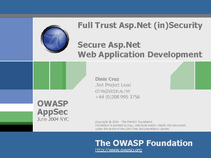 Full Trust Asp. Net (in)Security Secure Asp. Net Web Application Development OWASP App. Sec