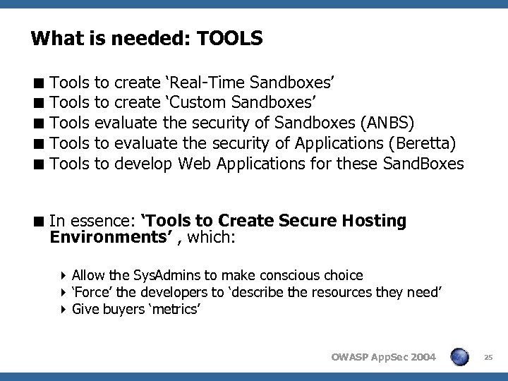 What is needed: TOOLS < Tools < Tools to create ‘Real-Time Sandboxes’ to create