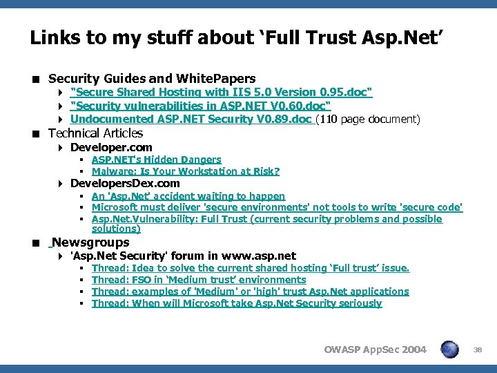 Links to my stuff about ‘Full Trust Asp. Net’ < Security Guides and White.