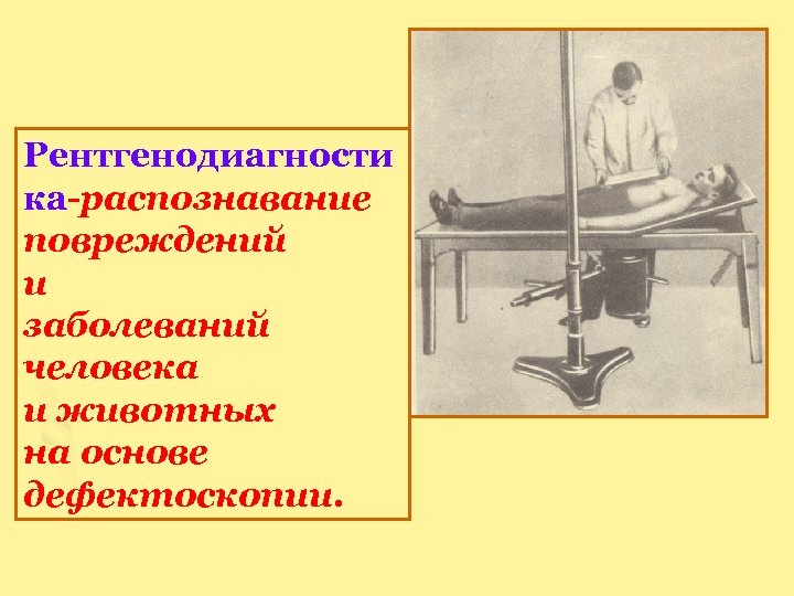 Рентгенодиагности ка-распознавание повреждений и заболеваний человека и животных на основе дефектоскопии. 