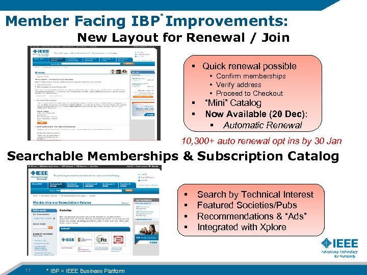 Member Facing IBP* Improvements: New Layout for Renewal / Join § Quick renewal possible