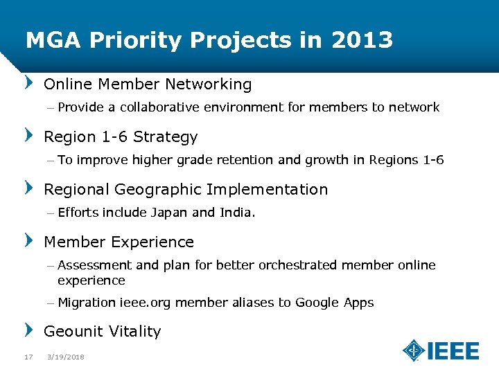 MGA Priority Projects in 2013 Online Member Networking – Provide a collaborative environment for