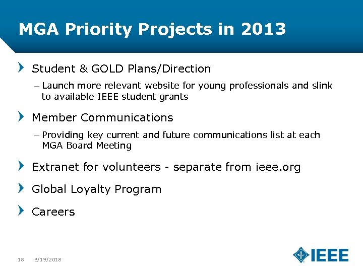 MGA Priority Projects in 2013 Student & GOLD Plans/Direction – Launch more relevant website
