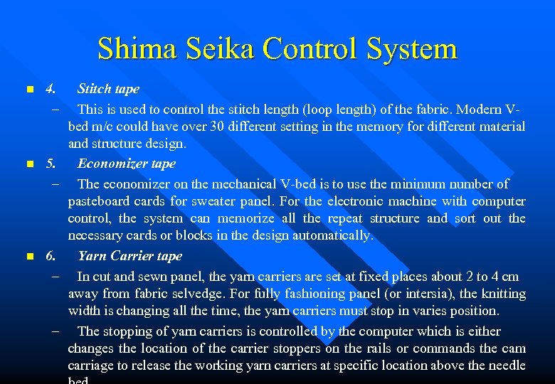 Shima Seika Control System n 4. – n 5. – n 6. – –
