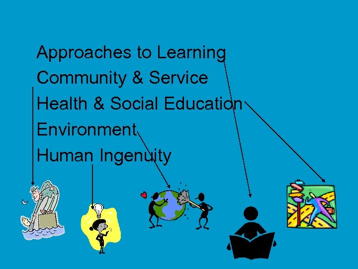 Approaches to Learning Community & Service Health & Social Education Environment Human Ingenuity 