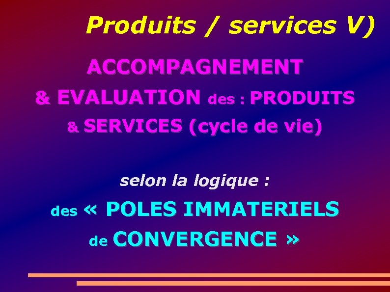 Produits / services V) ACCOMPAGNEMENT & EVALUATION des : PRODUITS & SERVICES (cycle de