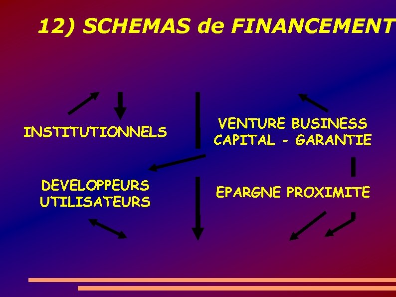 12) SCHEMAS de FINANCEMENT INSTITUTIONNELS VENTURE BUSINESS CAPITAL - GARANTIE DEVELOPPEURS UTILISATEURS EPARGNE PROXIMITE