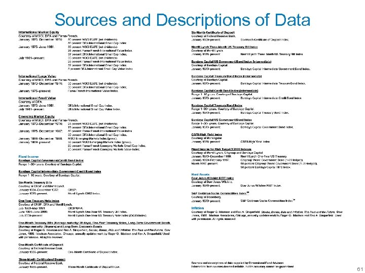 Sources and Descriptions of Data 61 