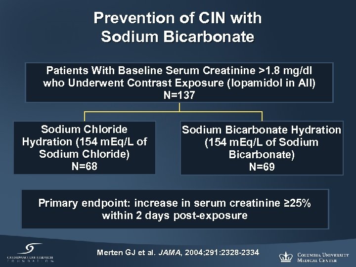 Prevention of CIN with Sodium Bicarbonate Patients With Baseline Serum Creatinine >1. 8 mg/dl