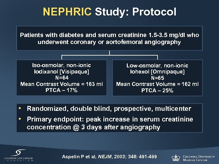 NEPHRIC Study: Protocol Patients with diabetes and serum creatinine 1. 5 -3. 5 mg/dl