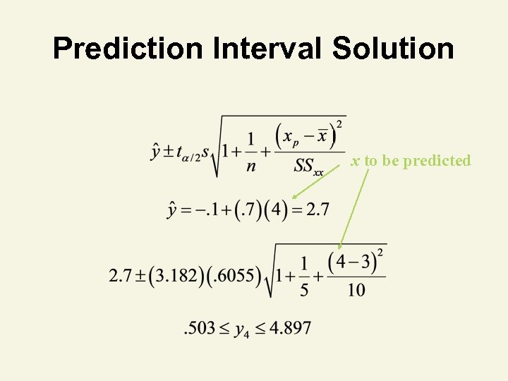 Prediction Interval Solution x to be predicted 