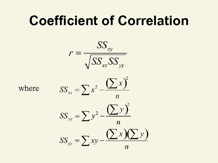 Coefficient of Correlation where 