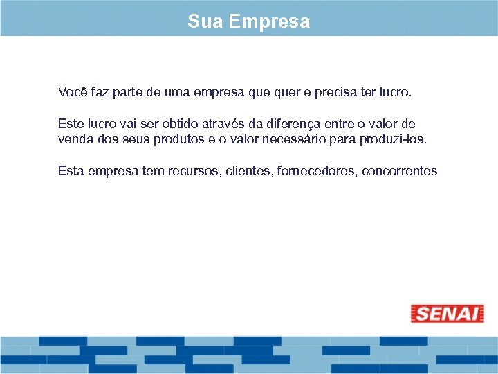 Sua Empresa Você faz parte de uma empresa quer e precisa ter lucro. Este