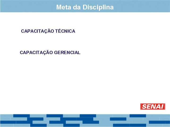 Meta da Disciplina CAPACITAÇÃO TÉCNICA CAPACITAÇÃO GERENCIAL 