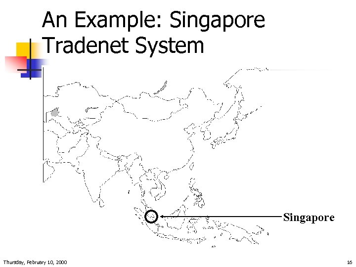 An Example: Singapore Tradenet System Singapore Thursday, February 10, 2000 16 