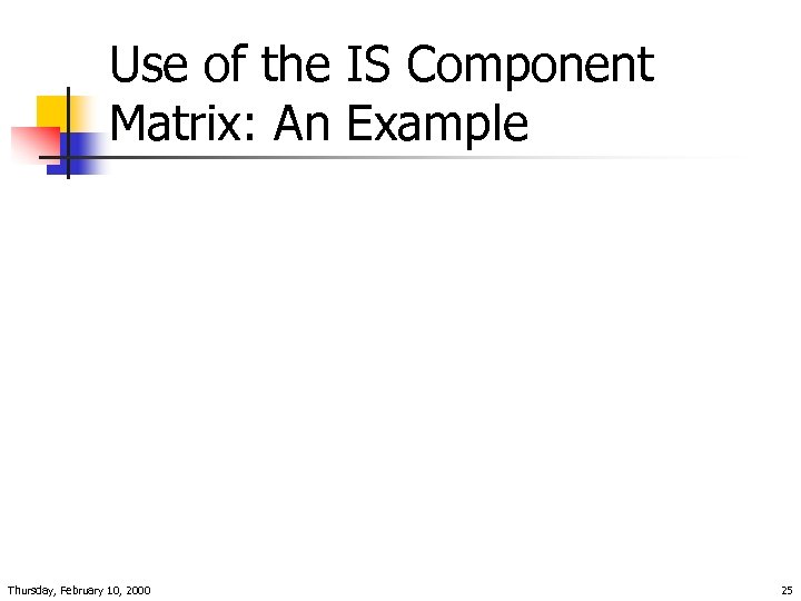 Use of the IS Component Matrix: An Example Thursday, February 10, 2000 25 