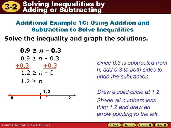 Solving Inequalities by 3 -2 Adding or Subtracting Additional Example 1 C: Using Addition