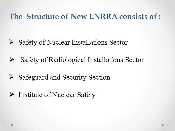 The Structure of New ENRRA consists of : Ø Safety of Nuclear Installations Sector