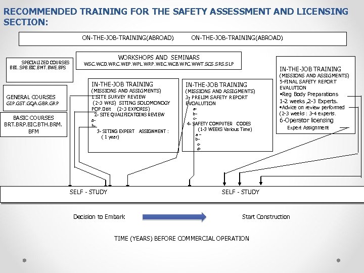 RECOMMENDED TRAINING FOR THE SAFETY ASSESSMENT AND LICENSING SECTION: ON-THE-JOB-TRAINING(ABROAD) SPECIALIZED COURSES BBI. .