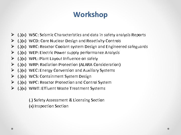 Workshop Ø Ø Ø Ø Ø (. )(x) (. )(x) WSC: Seismic Characteristics and