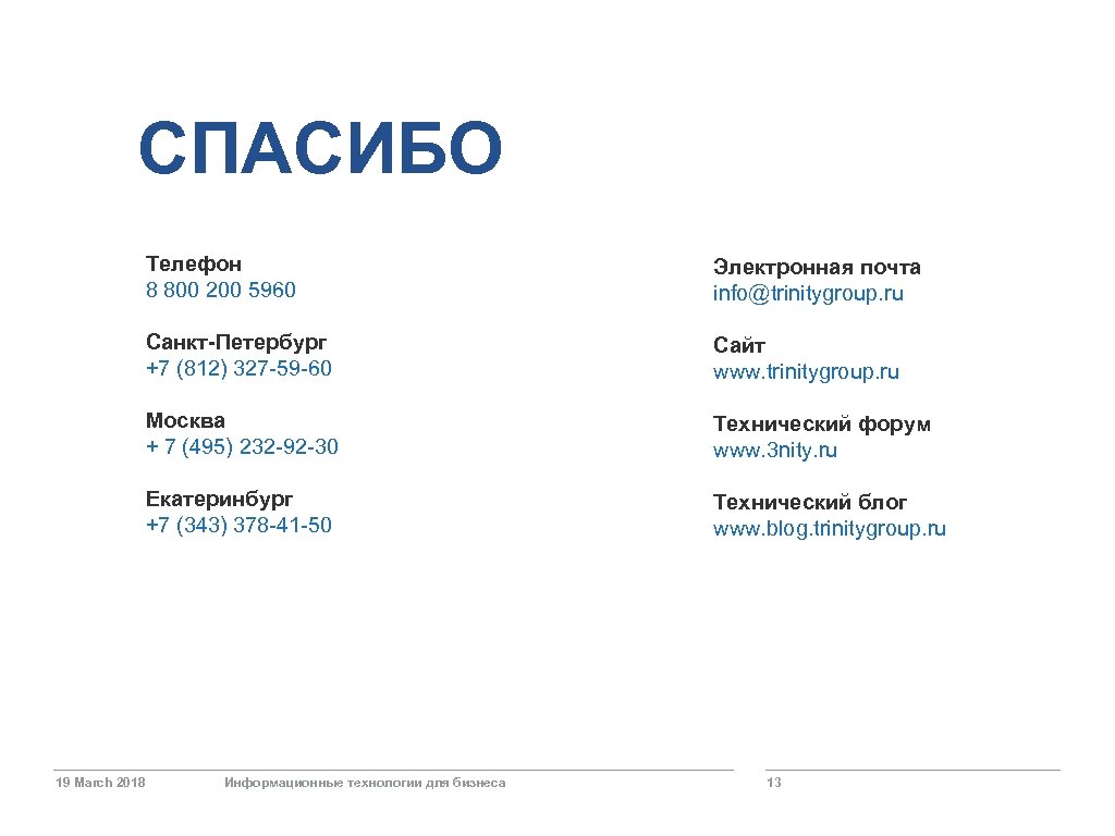 СПАСИБО Телефон 8 800 200 5960 Санкт-Петербург +7 (812) 327 -59 -60 Сайт www.