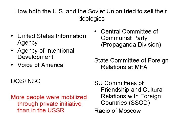 How both the U. S. and the Soviet Union tried to sell their ideologies