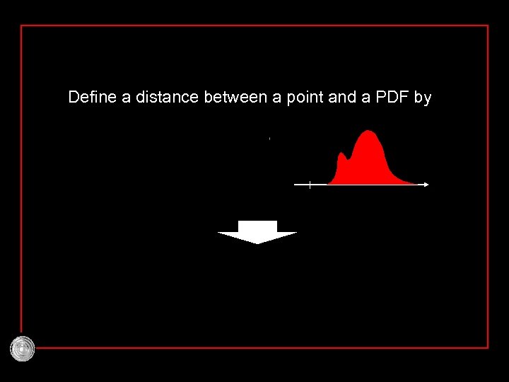 Define a distance between a point and a PDF by 